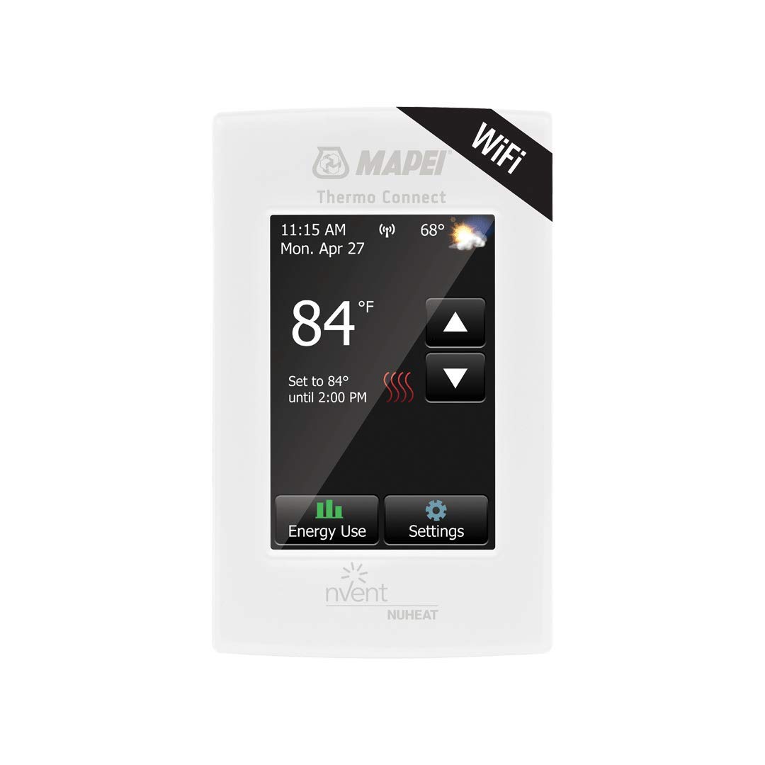 Mapei 2855301 Smart WiFi Programmable Thermostat for Radiant Floor Heating - Floor Temperature Sensor, Built-in GFCI, Touchscreen Display, 120-240V - Perfect for Home, Office & Basement Heating Systems
