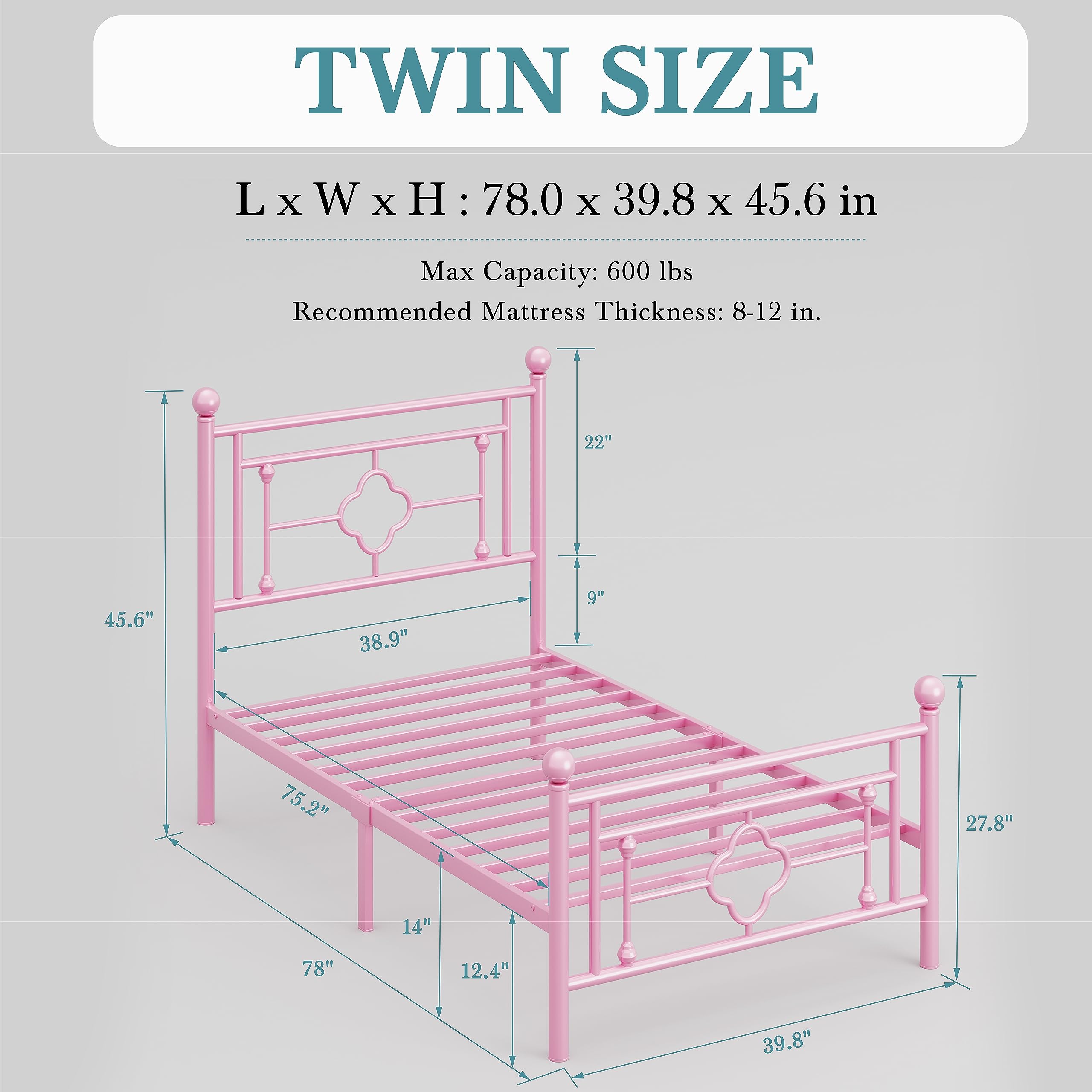 HOOMIC 14 Inch Twin Size Metal Platform Bed Frame with Wrought Iron Headboard - Victorian Style Bed Frame No Box Spring Needed, Easy Assembly, Underbed Storage - Perfect for Kids Rooms, Guest Bedrooms & Small Spaces