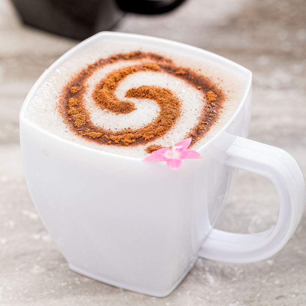 5oz Disposable Square Espresso Cups - 100-Pack White Plastic Coffee Cups with Handles | PS Material for Catering, Events, Weddings, Cafes & Dessert Serving - Perfect for Espresso, Latte, Cappuccino & Party Beverages