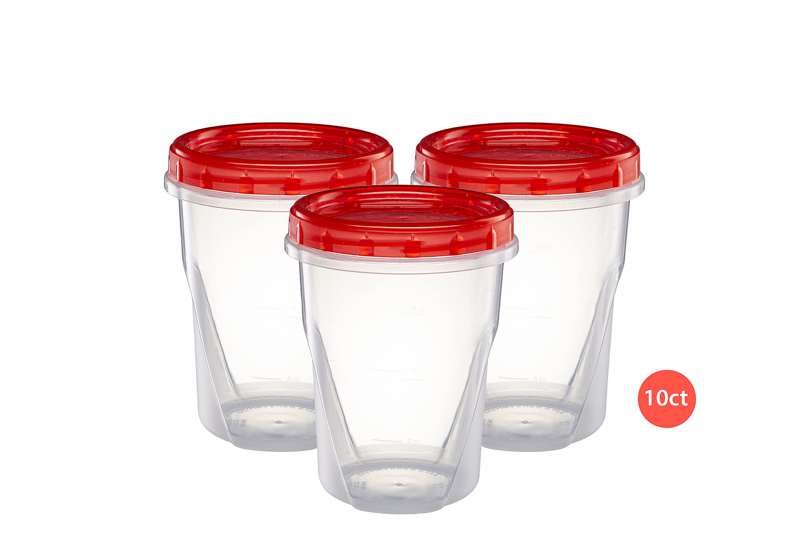 32oz (10 Pack) Clear Plastic Food Storage Containers with Red Twist-On Lids - Airtight Freezer Safe Containers for Meal Prep, Leftovers & Bulk Food Storage