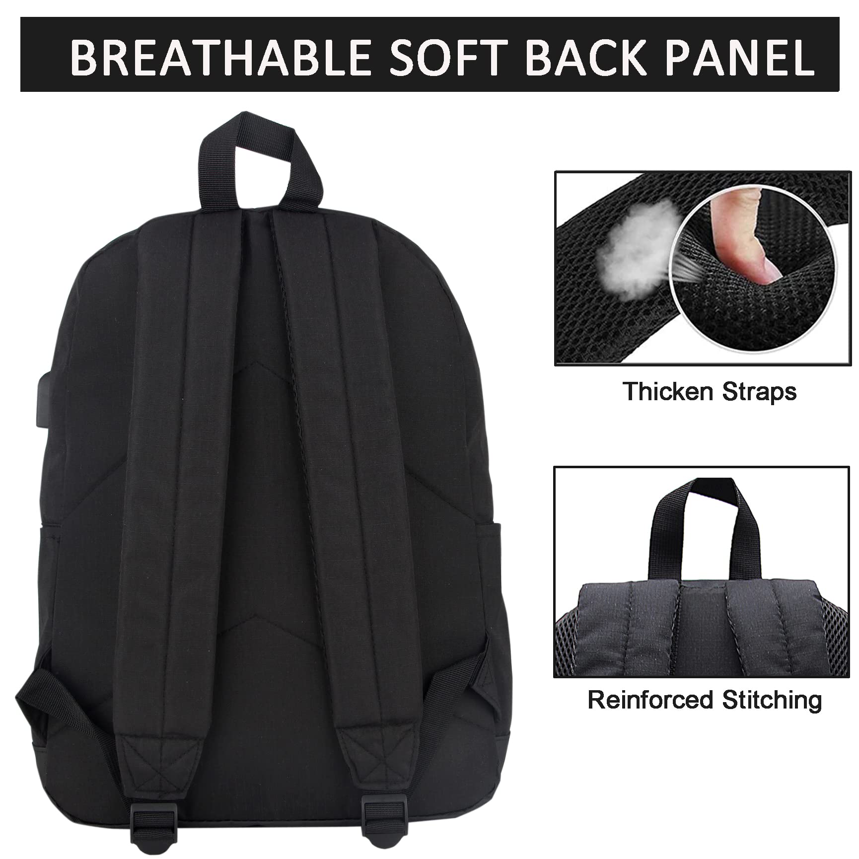 SUPACOOL Lightweight School Backpack with Pencil Pouch - Durable Bookbag for Boys & Girls (Black) - Perfect for School, Travel & Daily Use