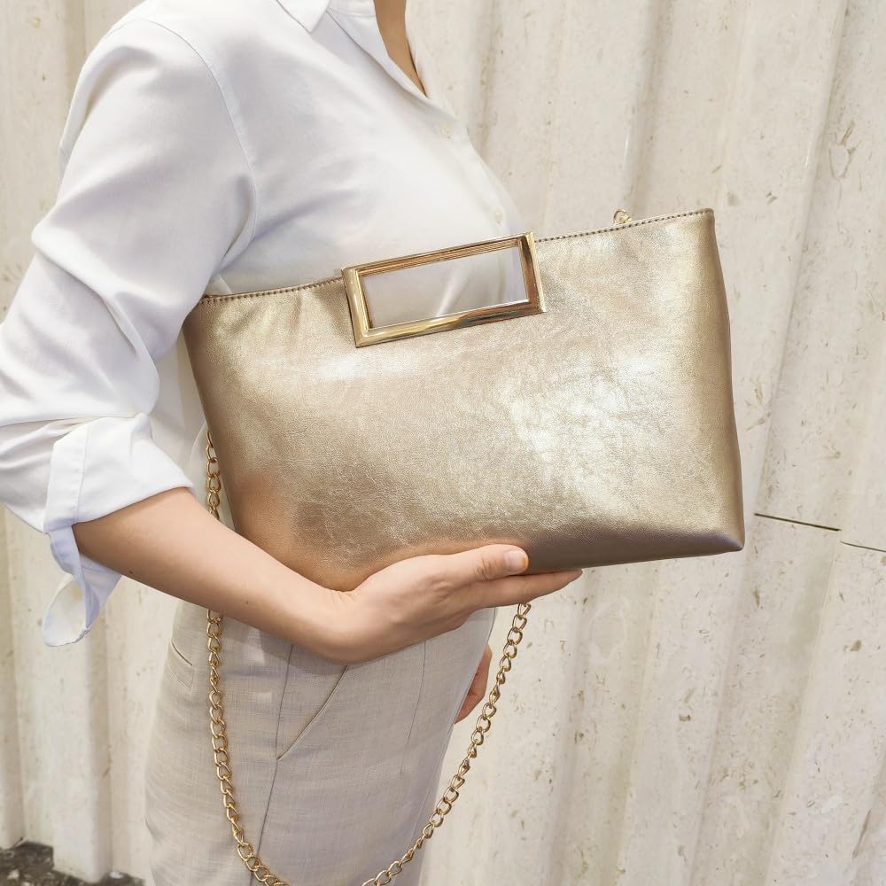 Women's PU Leather Crossbody Clutch Bag with Chain - Stylish & Shiny for Parties & Events