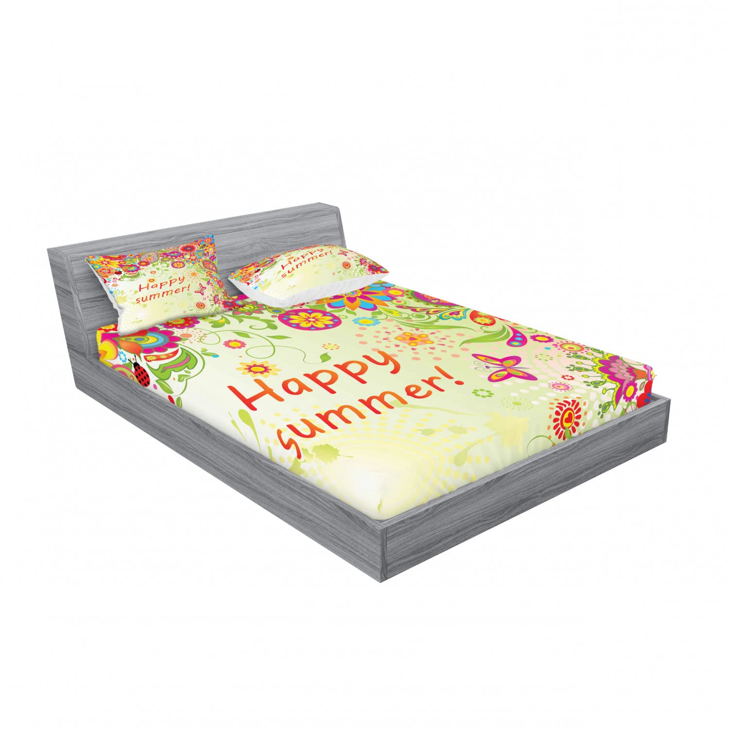 Ambesonne Floral 2-Piece Queen Fitted Sheet & 4 Pillow Sham Set - Paisley Leaf Pattern Bedding Decor for Master Bedroom & Guest Room - Soft Wrinkle-Resistant Sheets for Comfortable Sleep