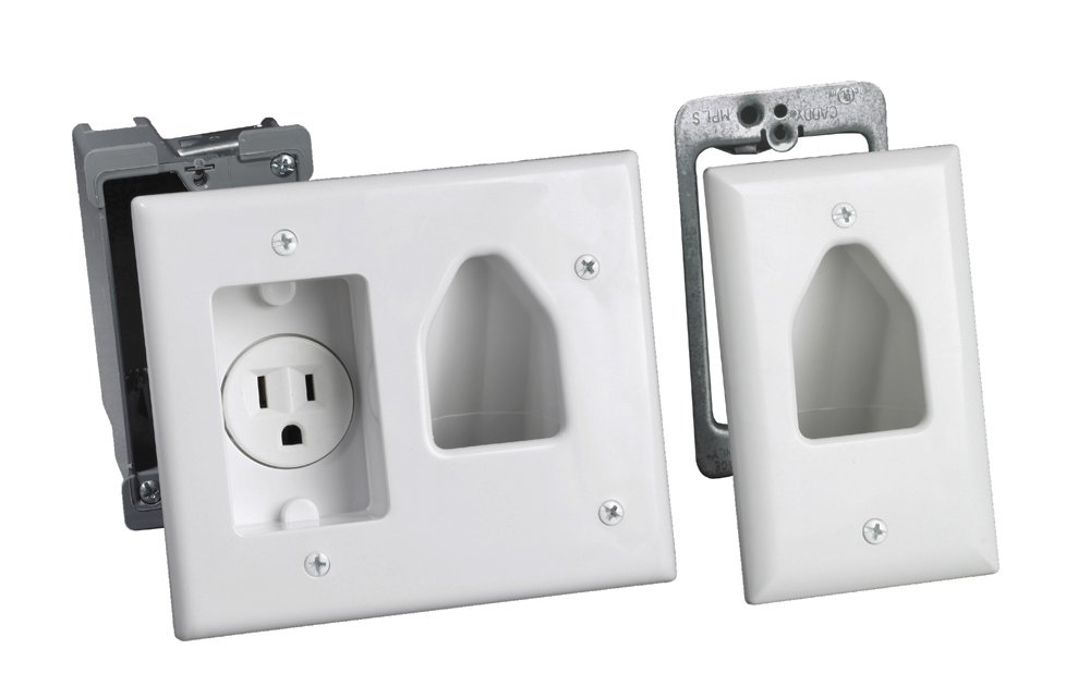 DATA COMM Electronics in Wall Cable Management Kit - 1-Gang Recessed Low Voltage Cable Plate for TV & Home Theater (White) - Organize Wires Behind Wall Mounted TV, Gaming Setup & Office Electronics
