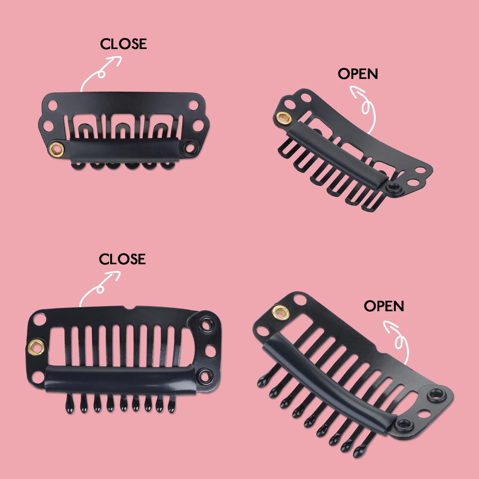 WENNALIFE 4 Pack Black Hair Extension Replacement Clips - Stainless Steel Wire Hair Extensions Clips - Strong & Durable for Seamless Blending - Perfect for Daily Styling, Parties & Special Occasions
