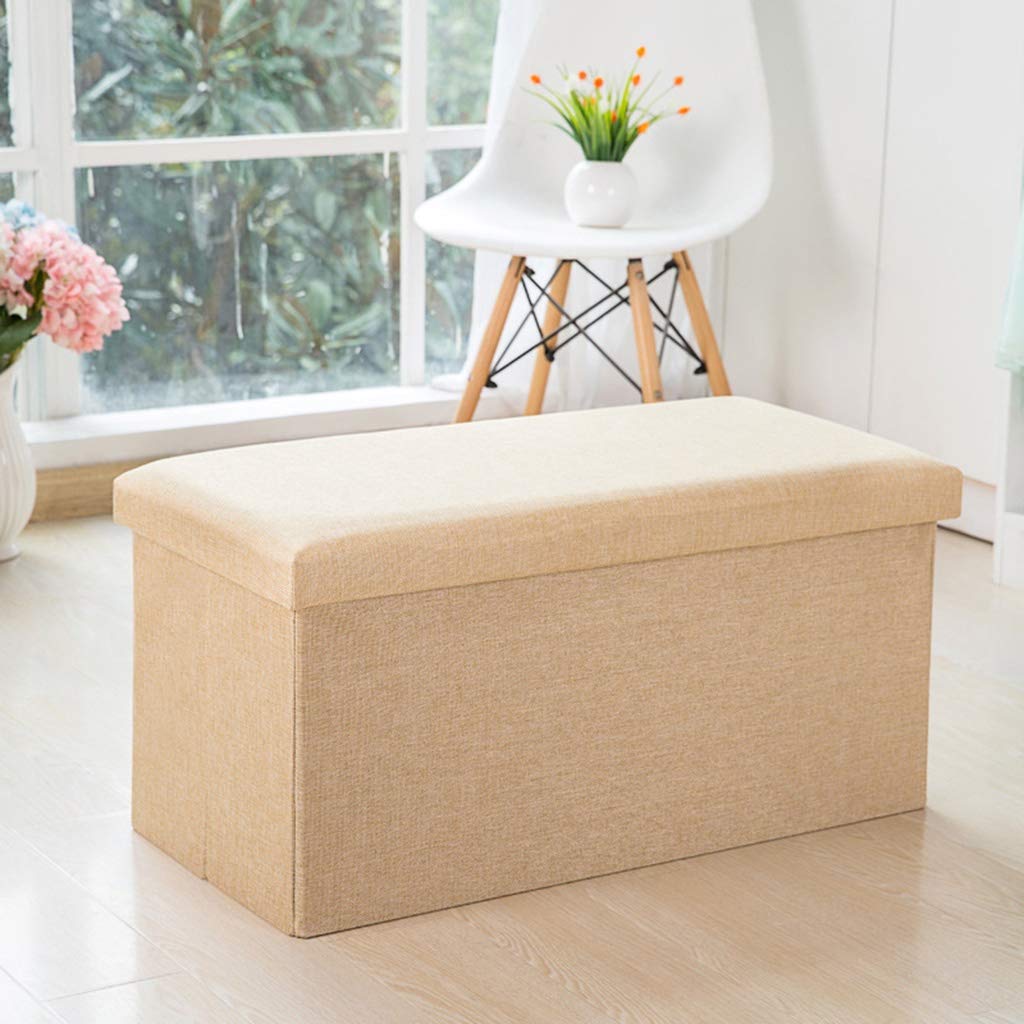ACD Folding Storage Ottoman Bench with Solid Wood Legs & Cotton Linen Cover - Multi-Functional Footrest, Sofa Bed End Stool, and Storage Box (30x30x30 Inches, Linen Beige) - Perfect for Living Room, Bedroom, and Small Space Organization