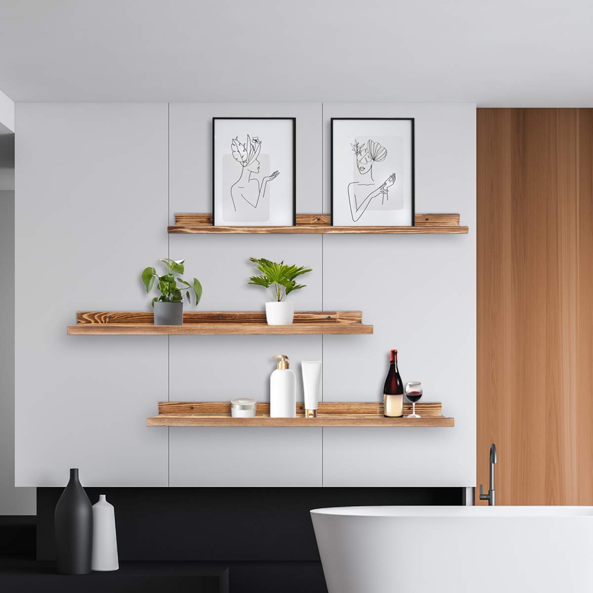 AZSKY 36 Inch Large Floating Shelves Set of 3 - Wood Wall Mounted Bookshelves & Picture Ledge for Home Decor - Perfect for Living Room, Bedroom & Office Storage