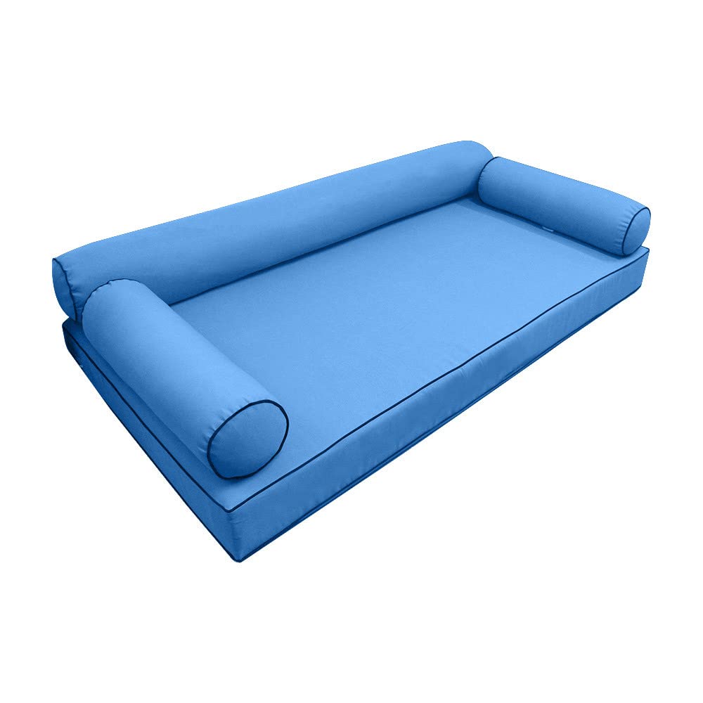 Style 6 Outdoor Daybed Mattress Bolster Pillow Slipcovers with Contrast Pipe Trim - Twin-XL Size (AD102) - Waterproof & UV Resistant Covers for Patio, Poolside, and Garden Furniture