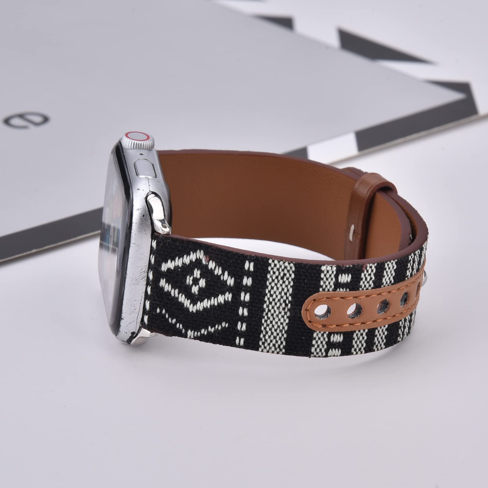 Premium Canvas & Leather Apple Watch Bands Compatible with 38/40/41mm & 42/44/45mm - Luxury Replacement Straps for iWatch Series 8/7/6/SE/5/4/3/2/1 - Unisex Design for Men & Women - Perfect for Workouts, Office & Everyday Wear