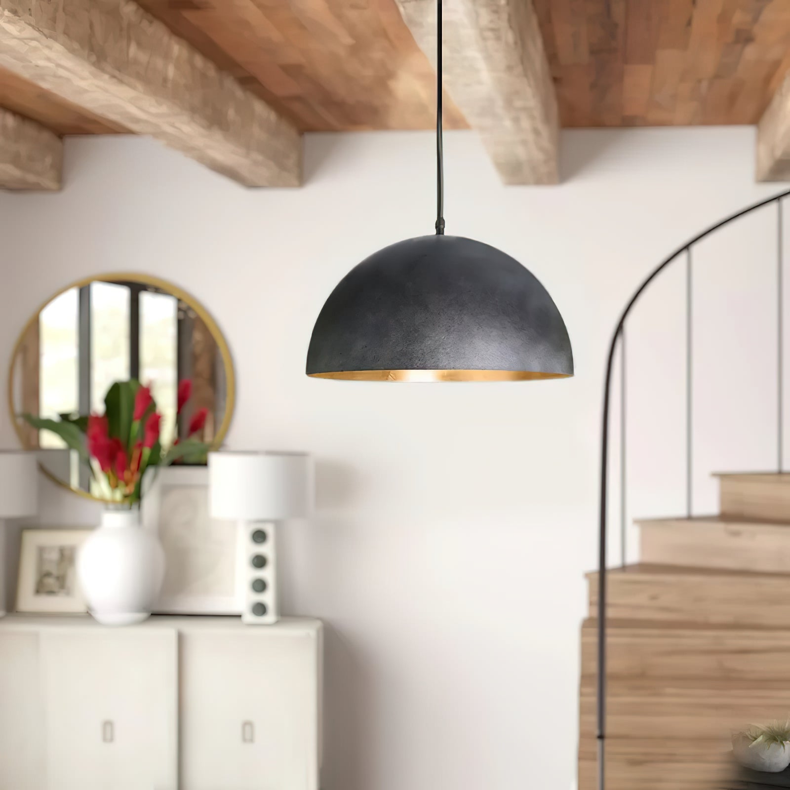 Marlow Dome Pendant Lamp - Modern Ceiling Light Fixture for Living Room, Bedroom & Dining Area | Elegant Hanging Light with Adjustable Height | Perfect for Home Decor & Interior Design