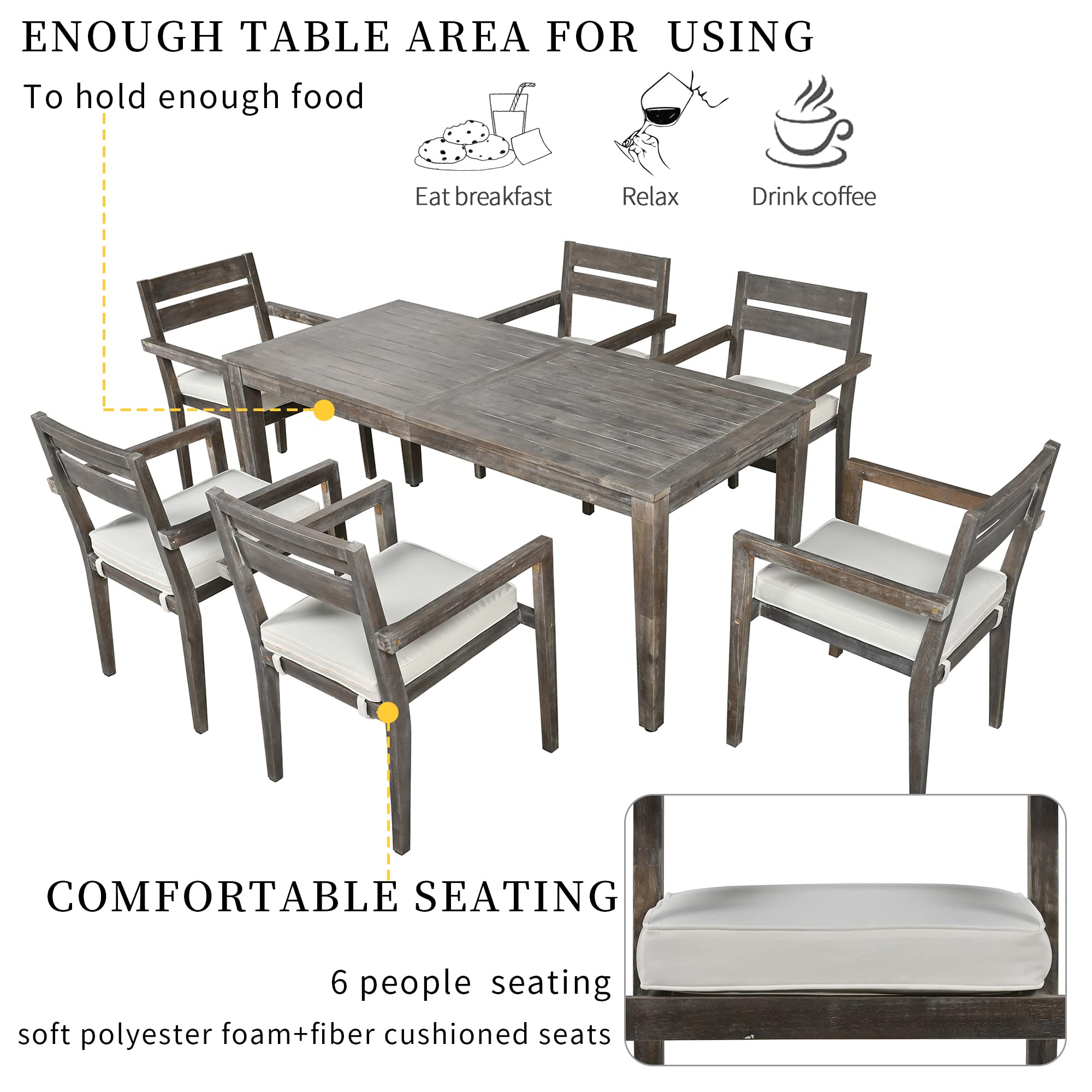 **Merax 7-Piece Acacia Wood Outdoor Dining Table Set - Patio, Balcony, Backyard & Garden Furniture - Weather-Resistant Grey Dining Chairs & Table for Entertaining & Relaxation**