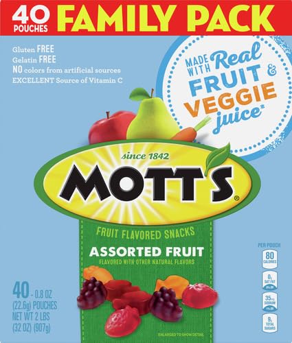 Mott's Assorted Fruit Flavored Snacks - Gluten Free, Family Pack (40 Count, 32 oz) - Perfect for Easter Basket Stuffers, Kids Lunch Box Treats & Healthy On-the-Go Snacks