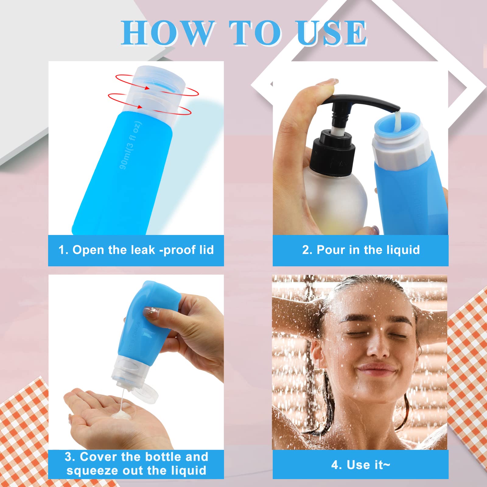 CINRA 4-Piece TSA Approved Leak Proof Travel Bottles Set - BPA Free Toiletry Containers for Shampoo, Lotion & Cosmetics | Perfect for Air Travel, Gym & Vacation Essentials
