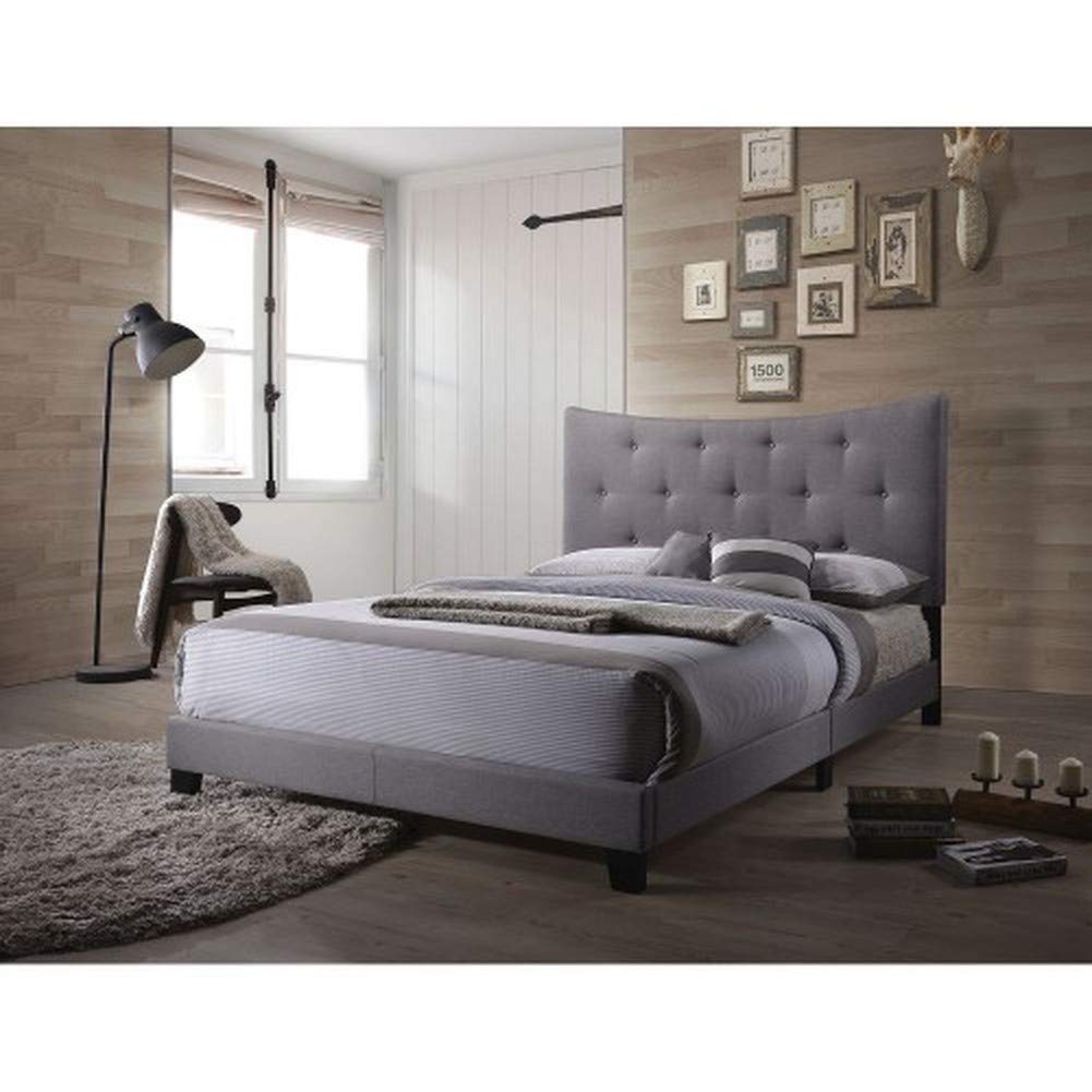 Queen Size Upholstered Panel Bed Frame - Gray Fabric Headboard & Sturdy Metal Frame for Bedroom Decor | Perfect for Master Bedroom, Guest Room & Apartment