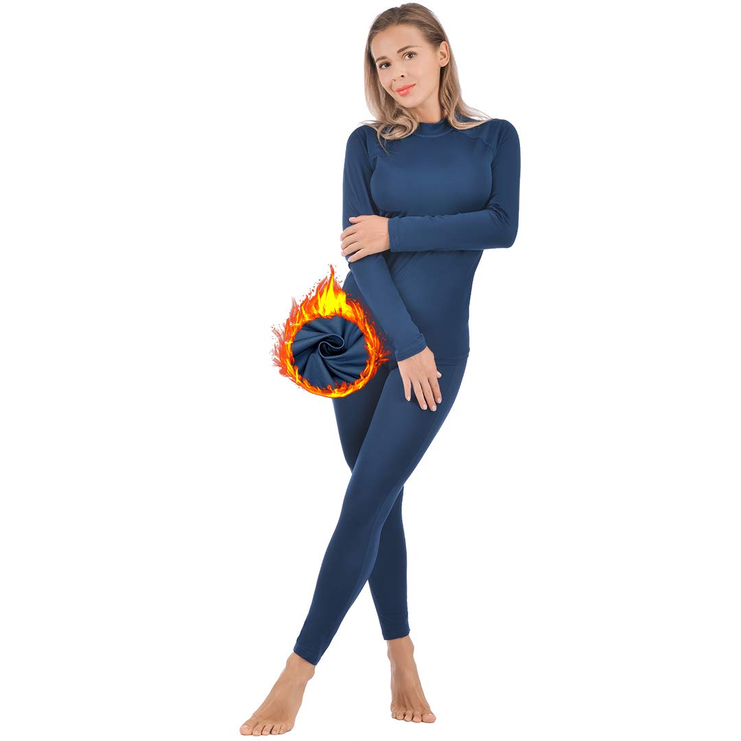 Qualidyne Women's Thermal Underwear Set - Ultra Soft Fleece Base Layer Top & Bottom for Winter Sports, Hiking & Cold Weather Activities