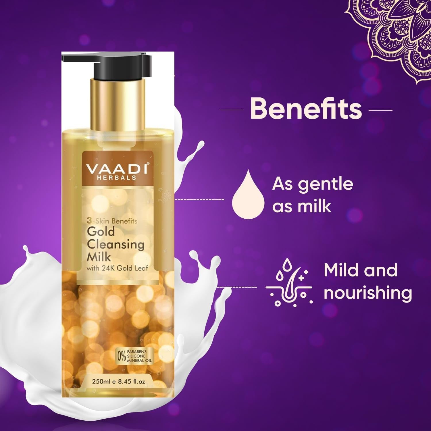 24K Gold & Vitamin E Milk Cleanser with Honey & Almond Oil - Gentle Hydrating Face Wash for Smooth, Toned Skin - 250ml | Perfect for Daily Skincare Routine & Sensitive Skin Care