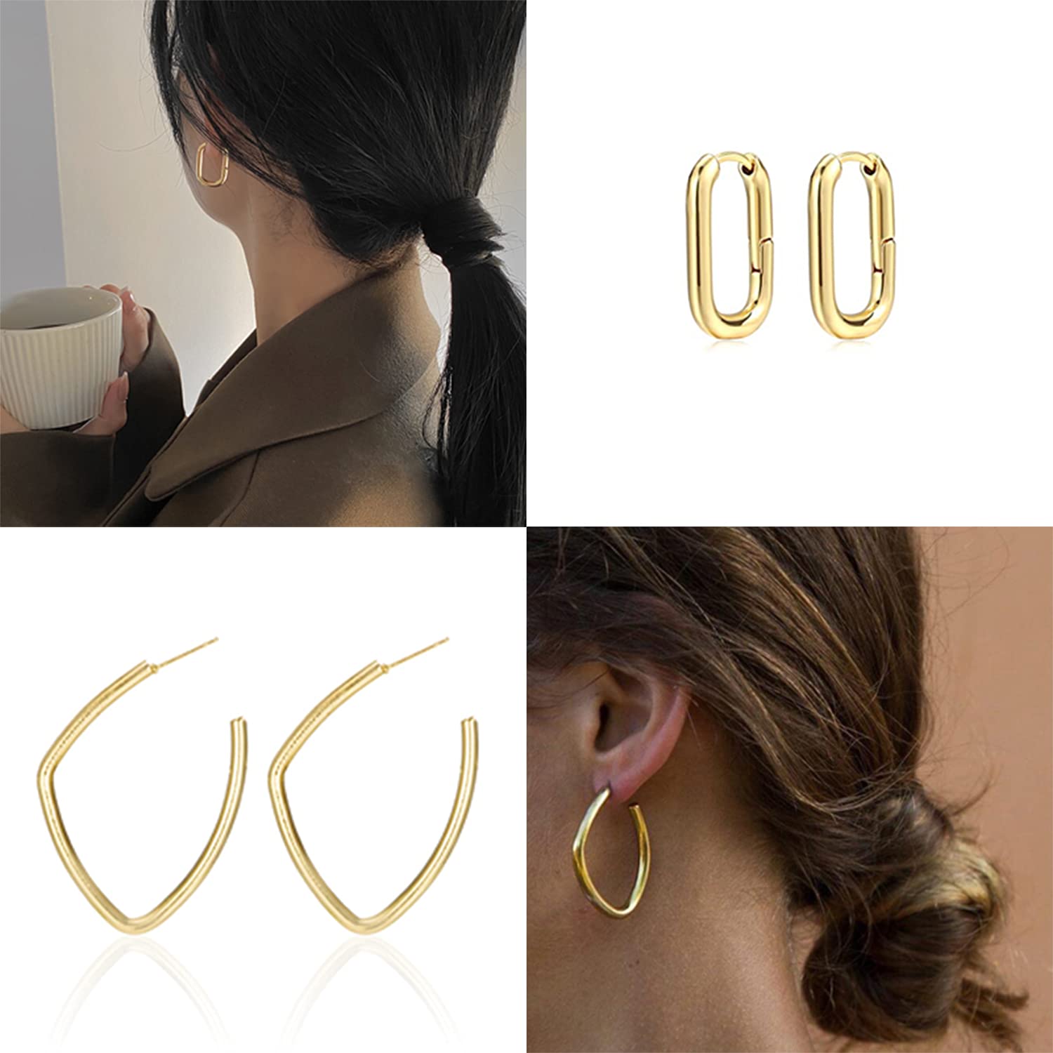 7 Pairs Gold Chunky Hoop Earrings for Women - Irregular Round & Rectangle Huggie Hoop Earring Set | Everyday Wear, Party & Gift Giving