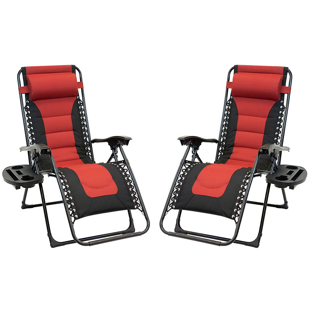 Premium 2-Pack Padded Gravity Lounge Chairs with Footrest - Red & Black for Outdoor Relaxation, Patio, Backyard, Poolside & Beach Use