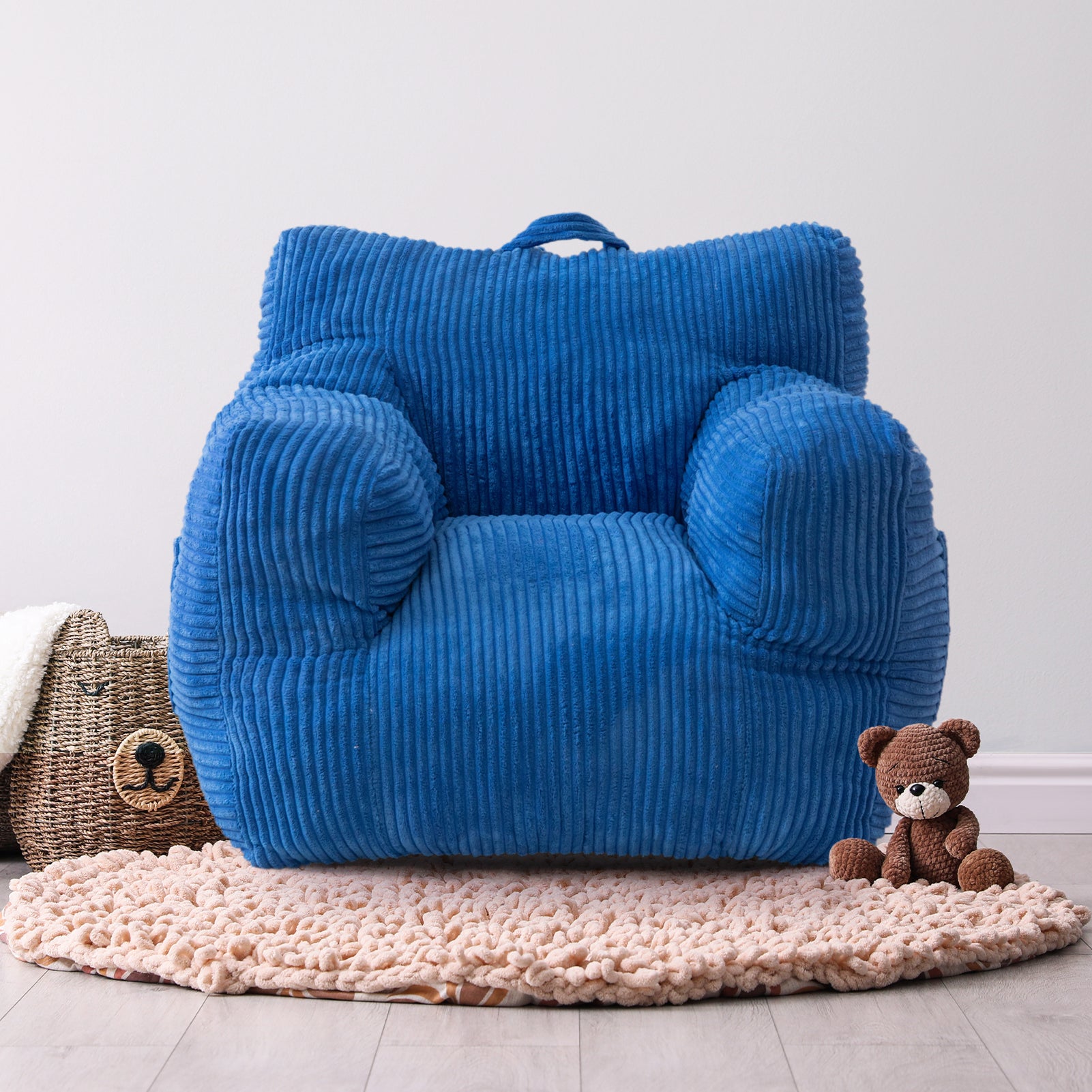 MAXYOYO Kids Bean Bag Chair - Soft Corduroy Bean Bag Couch with Armrests for Boys & Girls, Comfortable Seating for Bedroom, Playroom & Dorm (Blue) - Perfect for Reading, Gaming & Relaxing