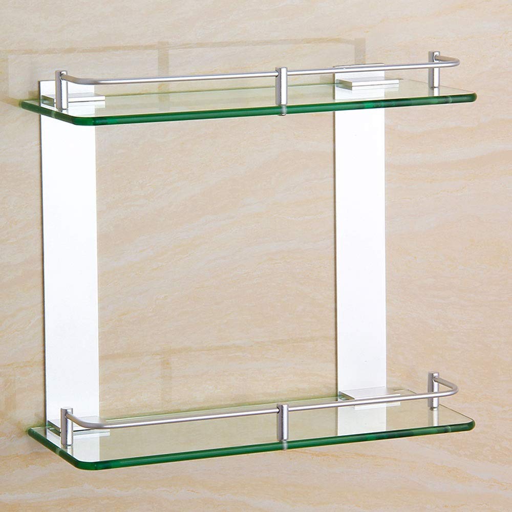 2-Tier Glass Bathroom Shelf - Wall Mount Storage for Shower & Bath Corner