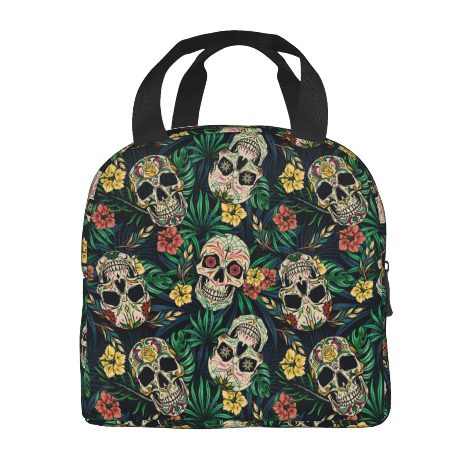 Women's Skull Flower Insulated Lunch Bag - Reusable Leakproof Lunch Box & Cooler for Work, School & Picnics | Stylish & Eco-Friendly Food Container