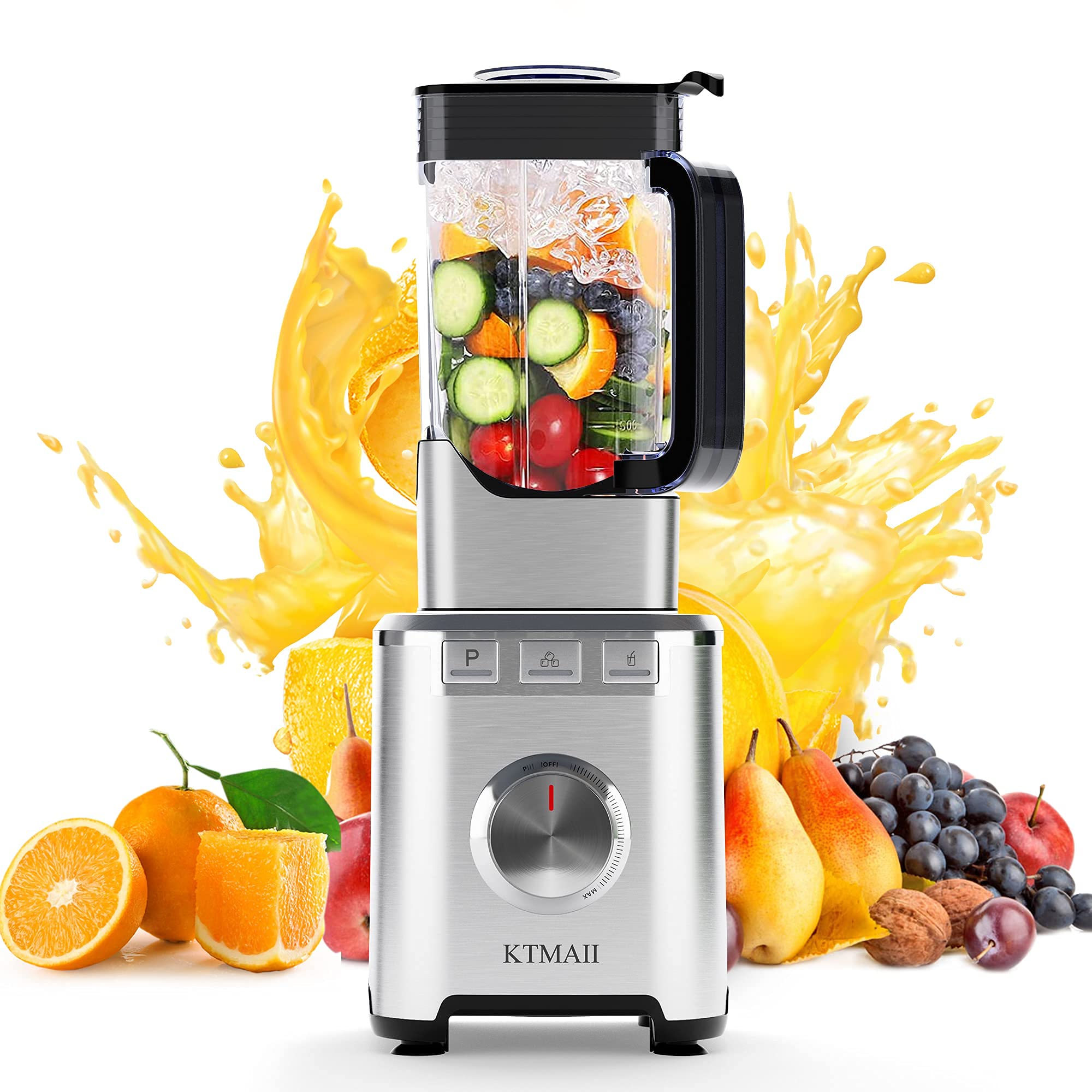 KTMAII 1800W Professional Countertop Blender - 68oz BPA-Free Pitcher for Smoothies, Juices, Ice Crushing & Frozen Fruits | High-Powered Kitchen Blender for Shakes, Cocktails & Meal Prep (Silver)