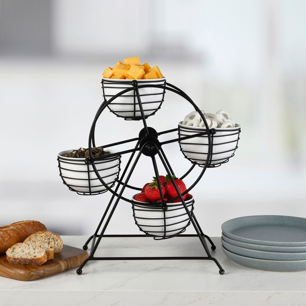 Sturdy Ferris Wheel Dip Bowl Serving Caddy - 6 Compartment Party Appetizer Tray for Chips, Veggies & Dips - Perfect for Entertaining, Game Nights & Potlucks