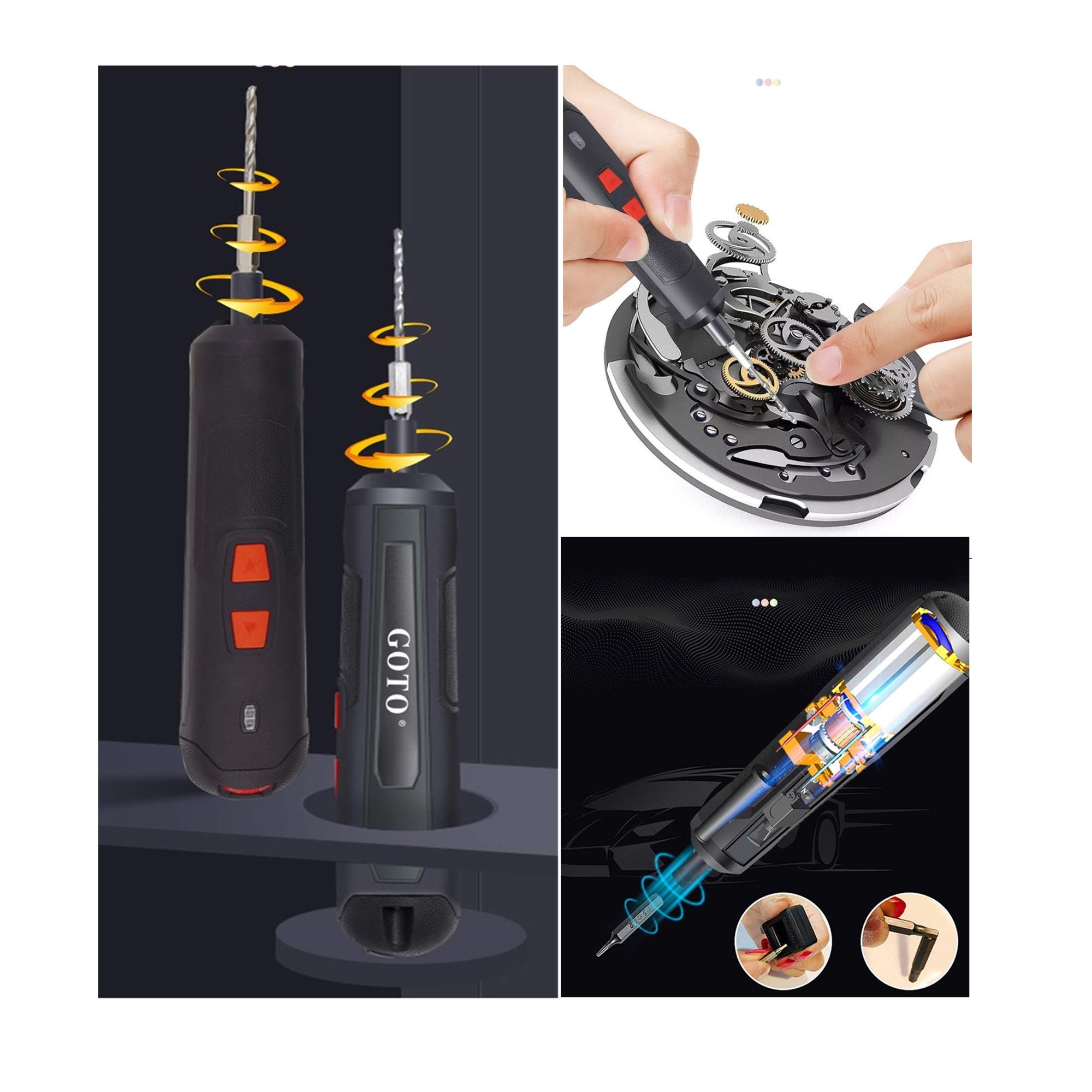 **GOTO Cordless Electric Screwdriver Set - USB Rechargeable, 6 Torque Settings, 10 Bits, Forward/Reverse Switch - Perfect for DIY Projects, Home Repairs & Quick Driving Tasks**