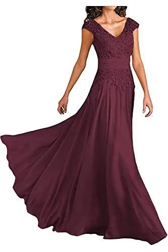 Elegant Short Sleeve Lace V-Neck Chiffon Mother of The Bride Dress - Formal Wedding Guest Evening Gown for Special Occasions, Parties & Celebrations