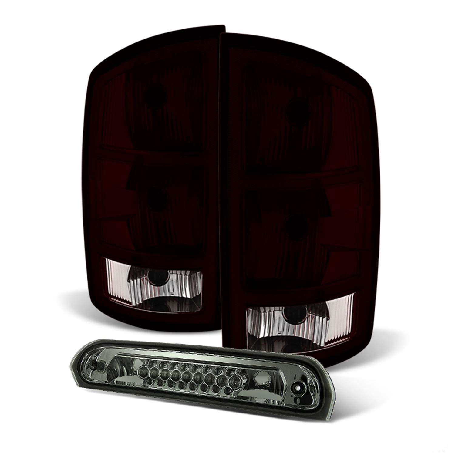 AKKON Dark Red LED Tail Lights for 2002-2006 Dodge Ram 1500 & 2003-2006 Ram 2500/3500 - Pair with Circuit Board & 3rd Brake Light - Upgrade Your Truck's Style and Safety for Night Driving