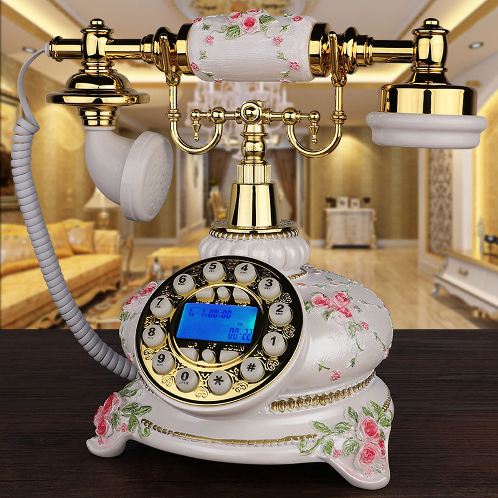 Vintage European Retro Corded Landline Telephone with LCD Screen Display & Redial Function - Classic Home Decor for Living Room, Office, Hotel Reception and Vintage Style Interior Design
