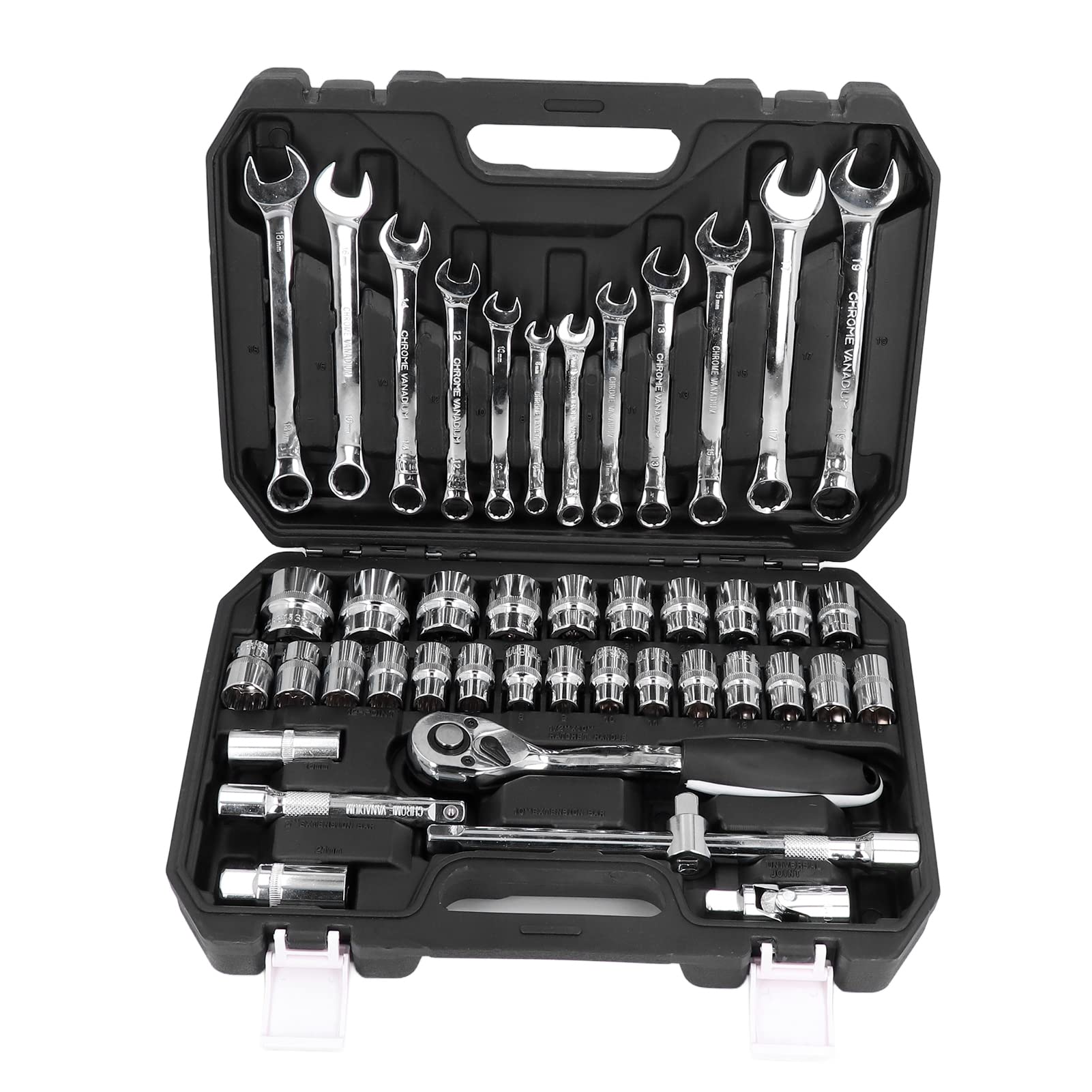 44-Piece Ratchet Socket Set - Chrome Vanadium Steel Universal Auto Repair Tool Kit with Spanner for Car Maintenance & DIY Projects | Perfect for Mechanics & Home Garage Use