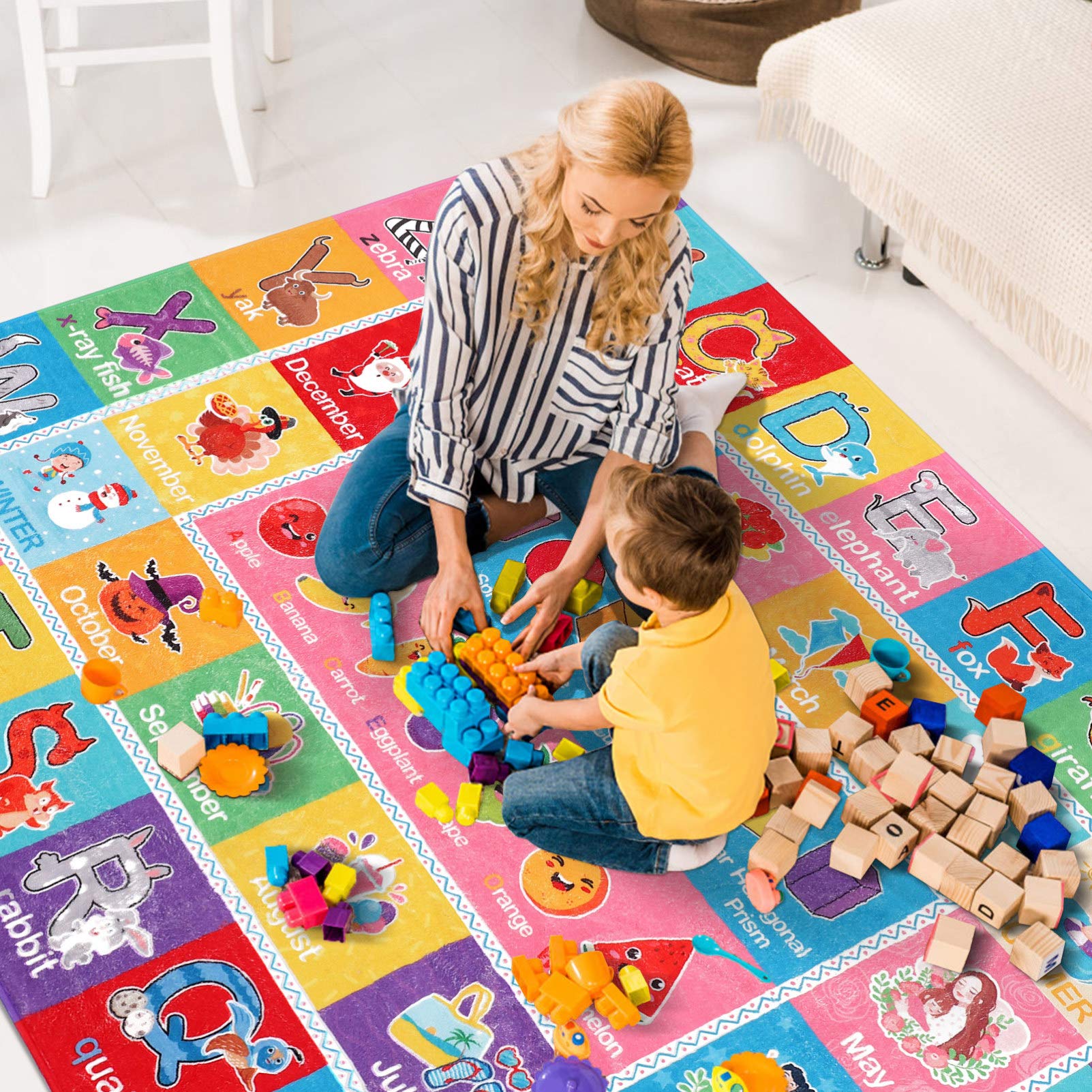 Kids Foam Puzzle Play Mat - Colorful Alphabet & Shapes Educational Rug for Classroom, Playroom & Bedroom | Non-Slip Exercise Mat for Toddler Learning & Playtime Activities