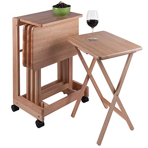 2-Piece Lacquered Wooden Snack Table Set - Foldable Rectangular Tray Tables for Snacks, Beverages, Books | Perfect for Living Room, Bedroom, Patio & Outdoor Use (Natural Wood)