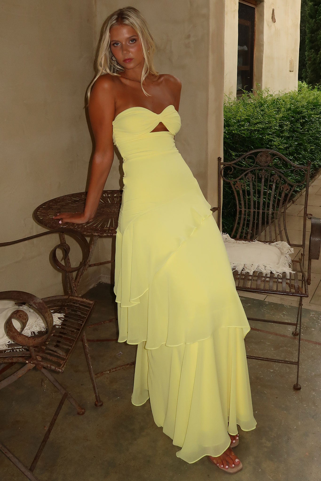 Gretta Strapless Maxi Dress in Yellow - Elegant Summer Beach Wedding Party Outfit
