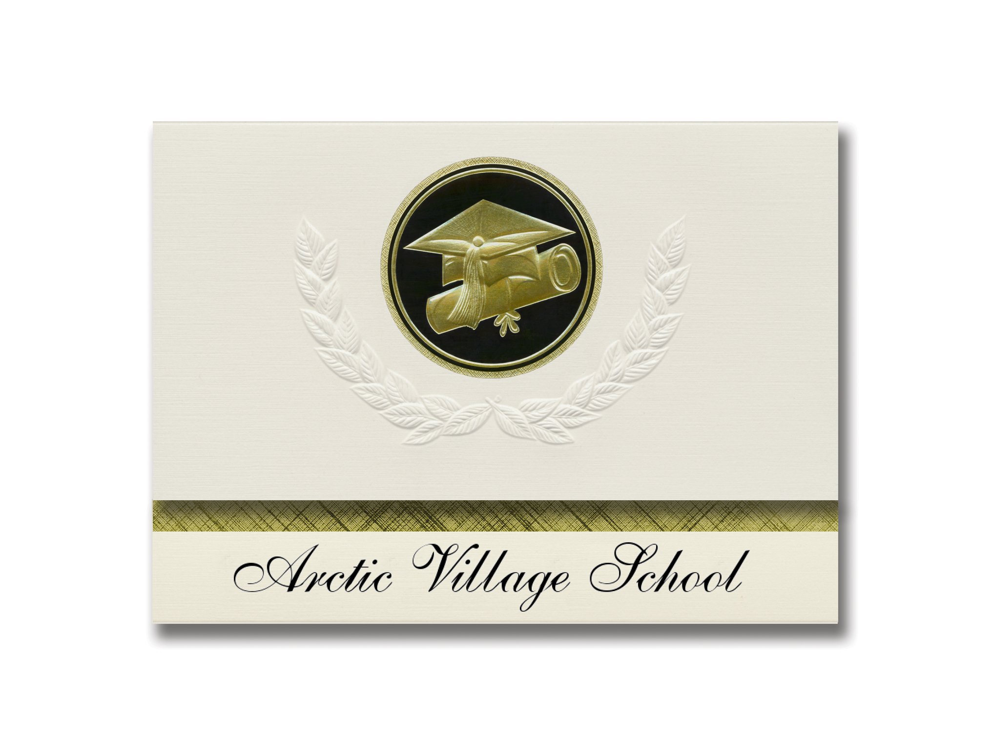 Presidential Style Graduation Announcements - Arctic Village School (Arctic Village, AK) - Elite Package of 25 with Cap & Diploma Seal in Black & Gold - Perfect for High School & College Graduation Ceremonies