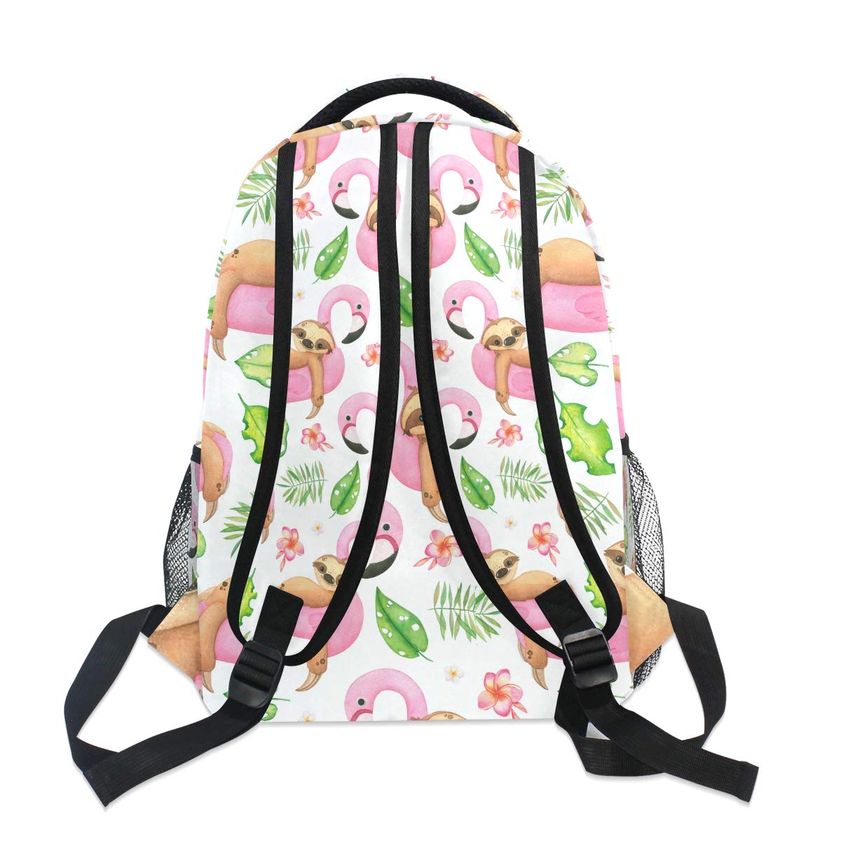 Pfrewn Summer Sloth Palm Leaf Floral Backpack - Water Resistant Daypack for Men & Women, Tropical Animal Print Mini Bookbag for Travel, Sports & Beach Outings