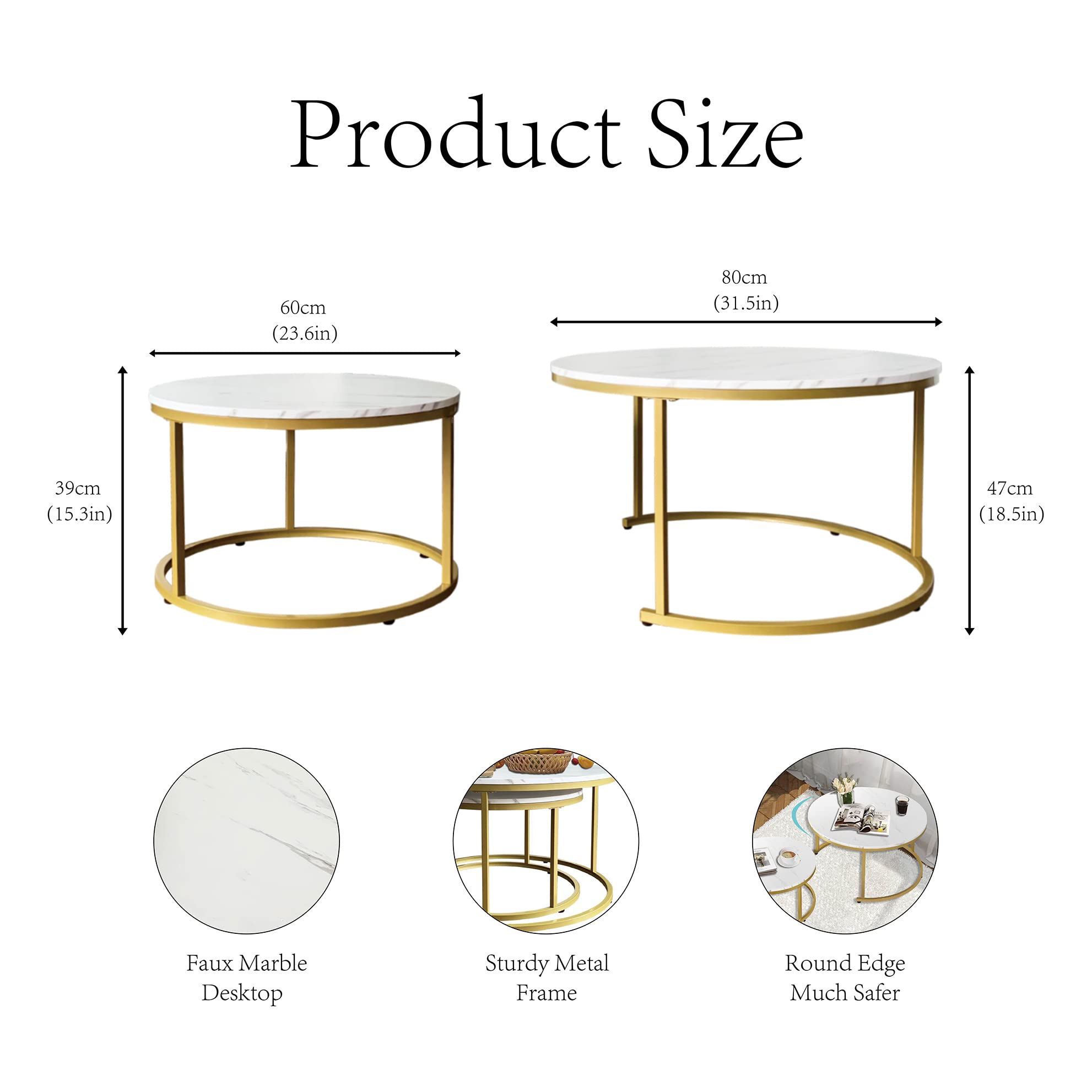 AT-VALY 2-Piece Round Nesting Coffee Table Set - 31.5