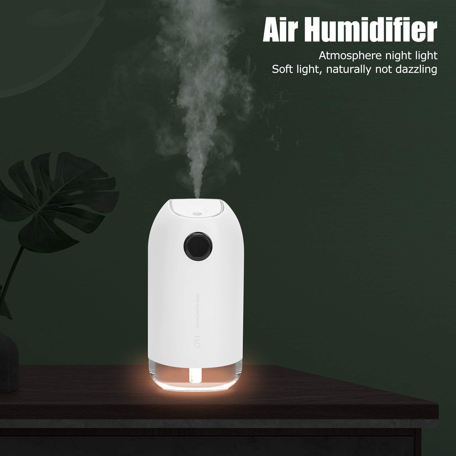 500ml Mini USB Rechargeable Humidifier - Portable Air Humidifier with Night Light for Home, Office, Bedroom & Car | White Cool Mist Fog Maker for Dry Air Relief, Baby Nursery & Travel Use