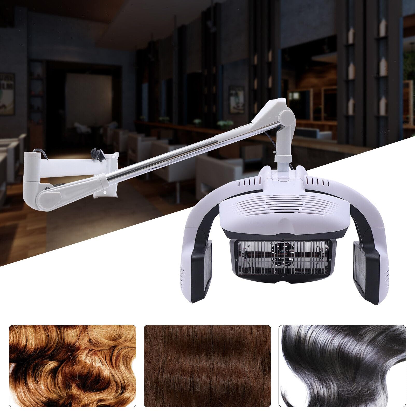 Professional 1250W Wall Mounted Hair Dryer with LCD Display & Adjustable Swing Arm - 110V Salon Hair Hood Dryer for Hair Styling & Processing - Perfect for Home & Salon Use