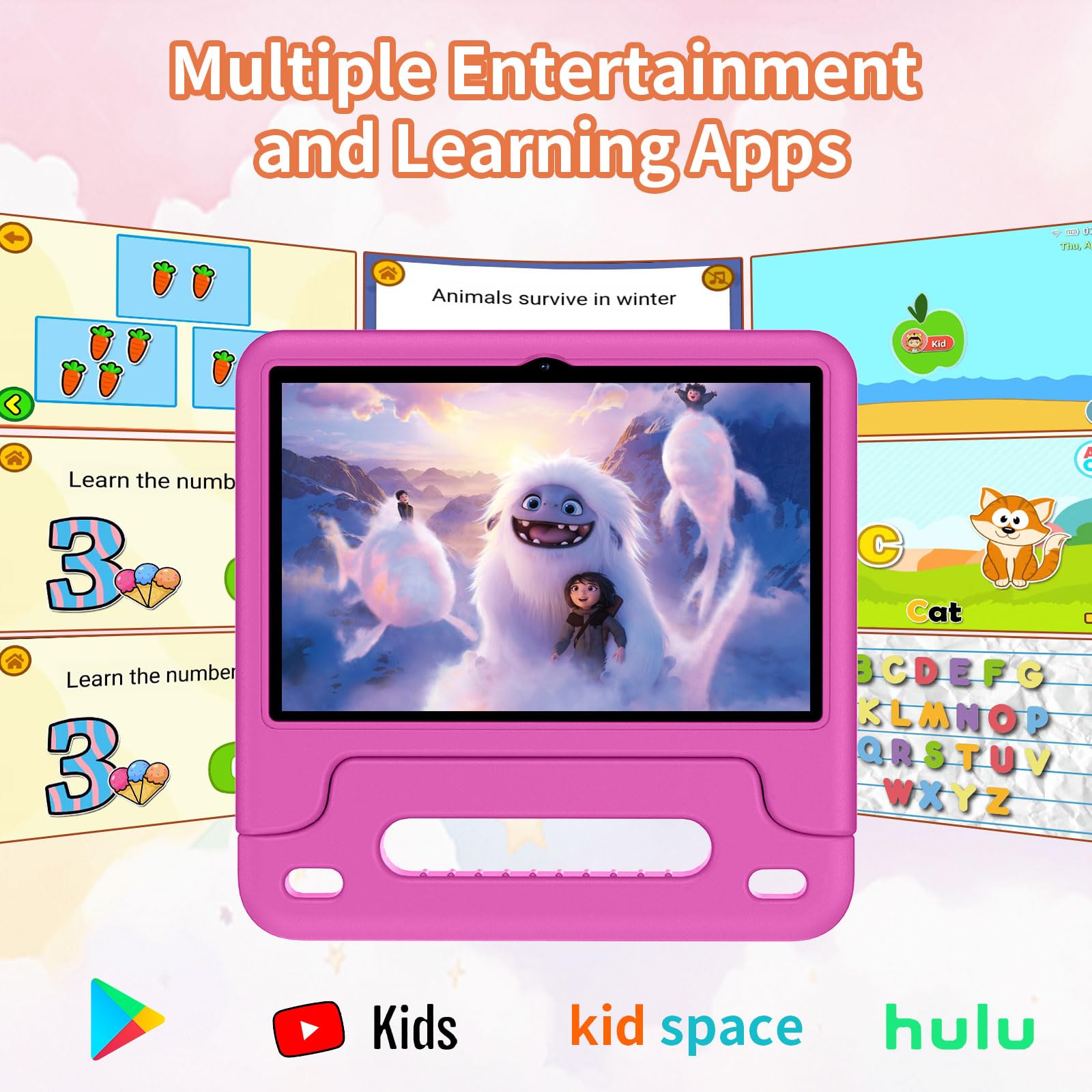2024 New 10 Inch Kids Tablet with Android 14 | Octa-Core 64GB WiFi Learning Tablet | Parental Control & Protective Case | Long Battery Life & Fast Charging | Perfect for Homeschooling, Travel & Educational Games (Pink)
