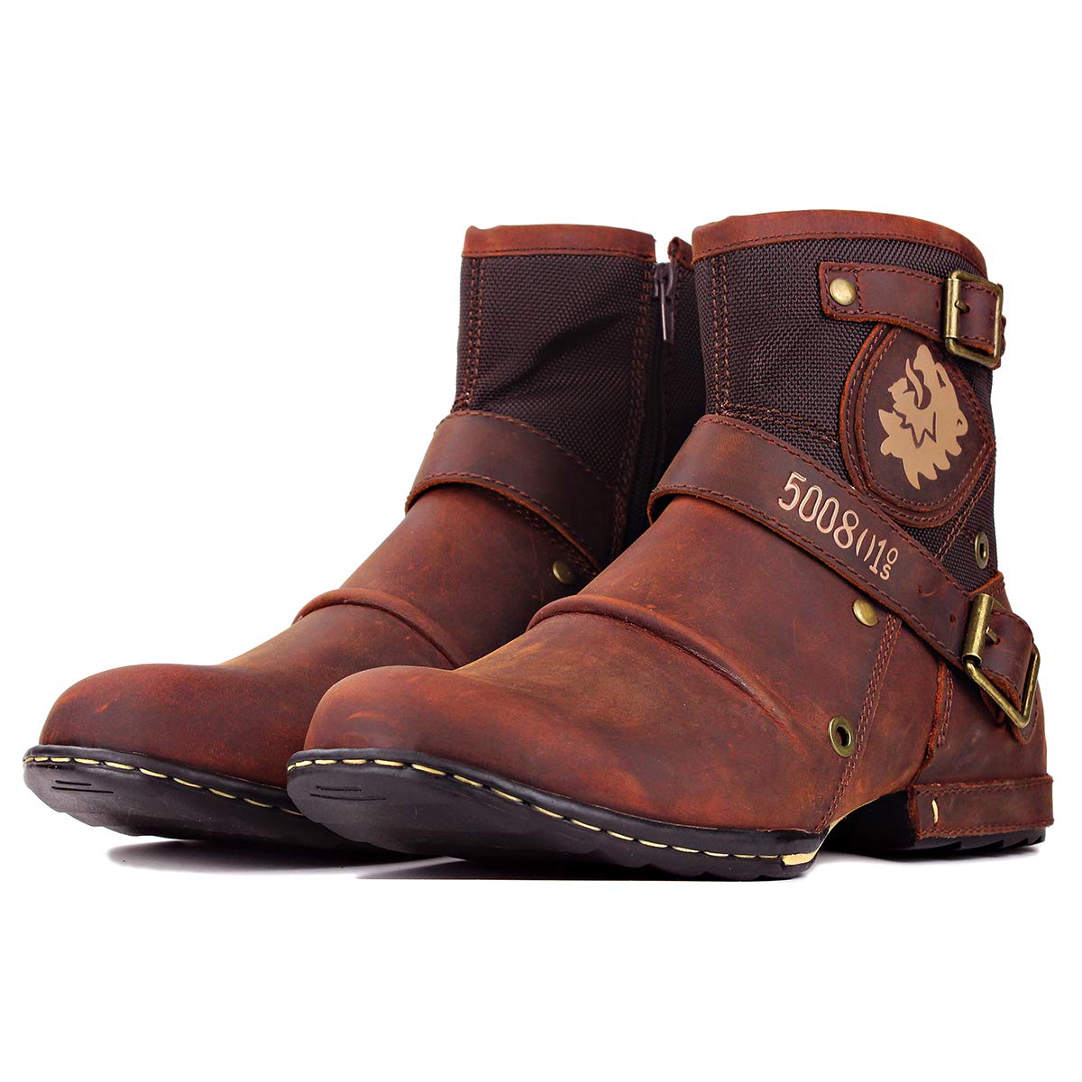 OSSTONE Men's Fashion Leather Chukka Boots - Zipper-Up Moto Boots Casual Shoes OS-5008-1-A | Perfect for Motorcycle Riding, Urban Streetwear & Everyday Wear