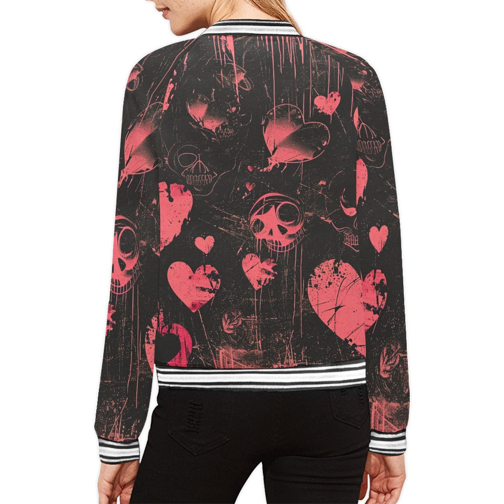 Faded Hearts Striped Jacket for Women - Vintage Denim Jacket with Striped Design - Casual Outerwear for Street Style & Everyday Wear
