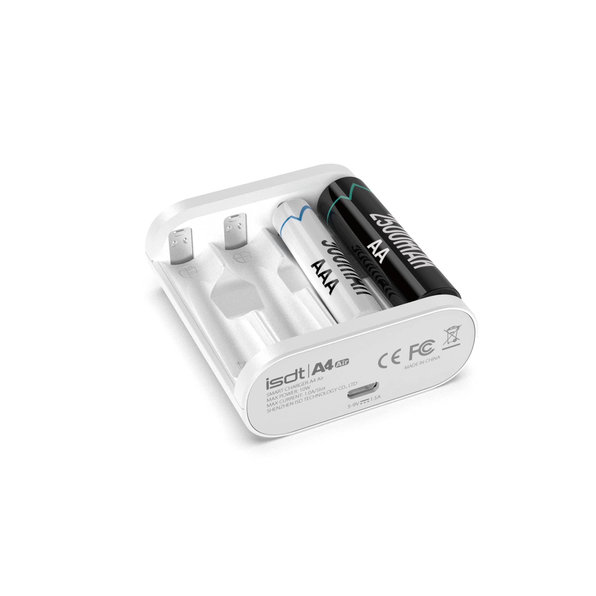 ISDT A4 Smart Battery Charger for AA & AAA NiMH NiCd Li-ion LiFePO4 Rechargeable Batteries - USB Port & LCD Display (Black) | Perfect for Home, Office, and Travel Use