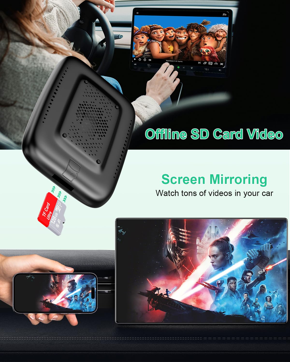 5-in-1 Wireless CarPlay Adapter with Netflix & YouTube Support | 2025 Wireless CarPlay & Android Auto Dongle | Wired to Wireless Converter | Magic CarPlay AI Box for iPhone & Android | Perfect for Long Road Trips & In-Car Entertainment