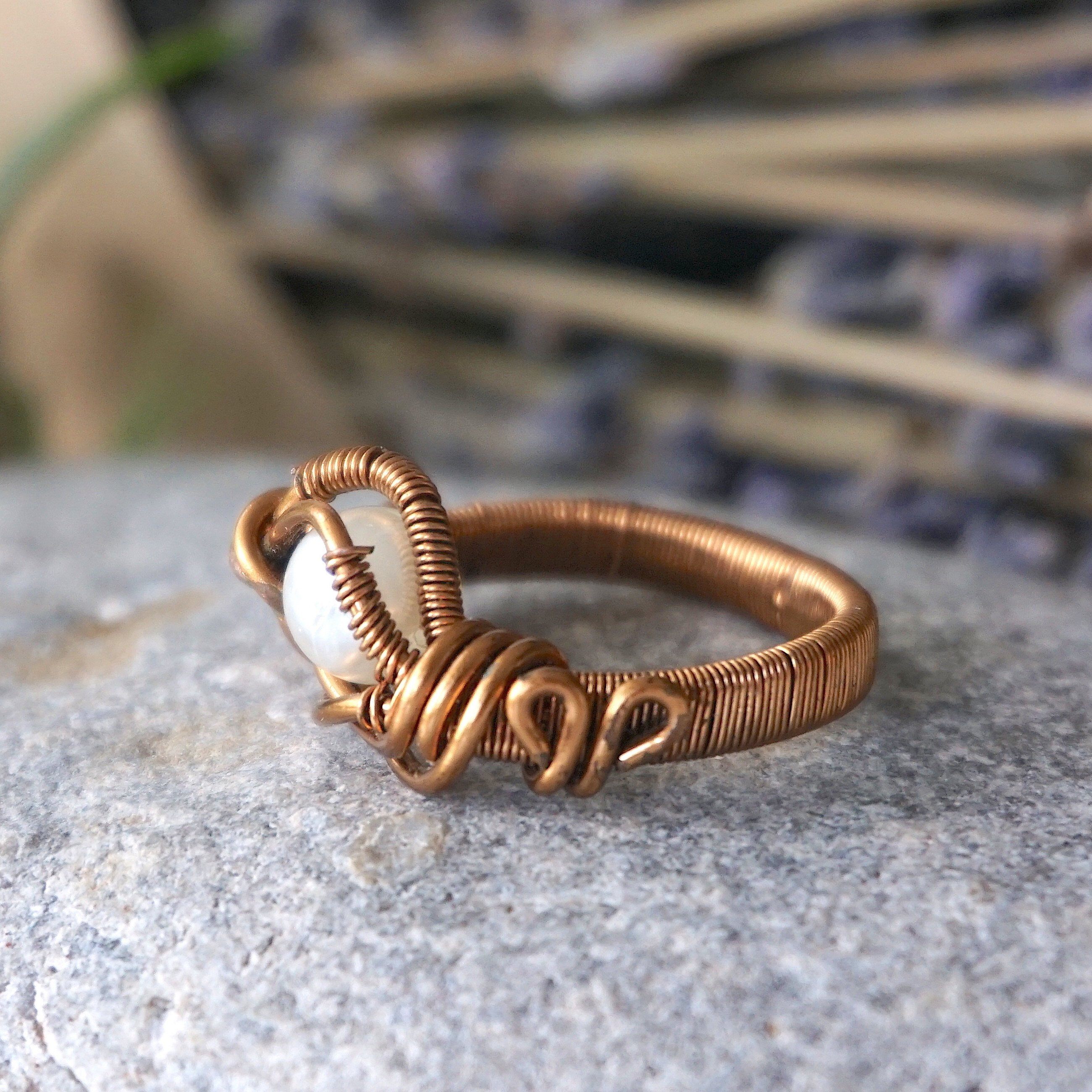 Antique Bronze Wire Wrapped Pearl Ring - Elegant Vintage Jewelry for Women, Bridal, Wedding, and Special Occasions