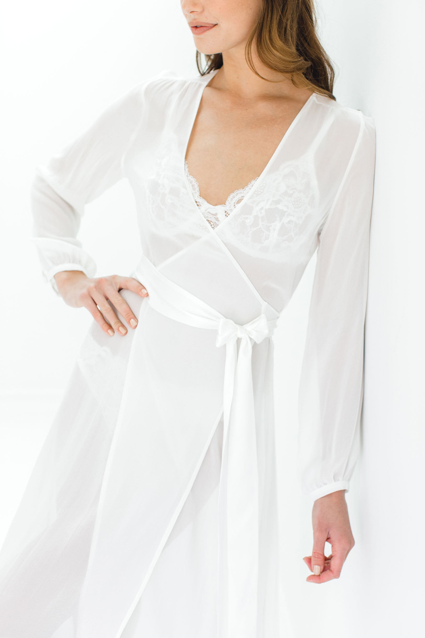 Nina Ivory Silk Chiffon Wrap Robe - Luxurious Lightweight Kimono Style Bathrobe for Women | Perfect for Spa, Bridal Shower & Hotel Getaways