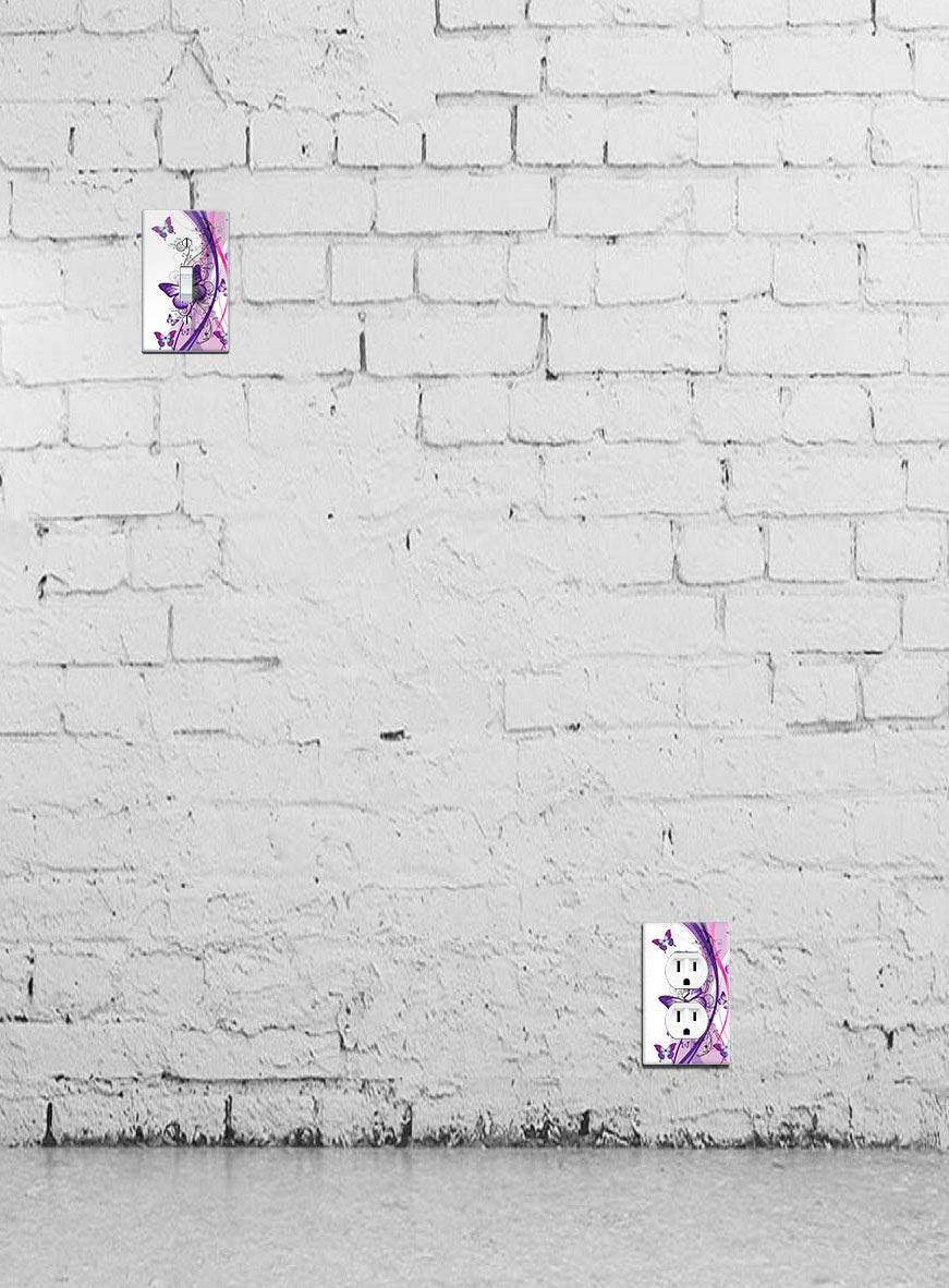 WIRESTER Single Gang Toggle Light Switch Plate Cover - 2 Tone Purple Butterfly Design for Home Decor | Durable Wall Plate for Living Room, Bedroom & Office