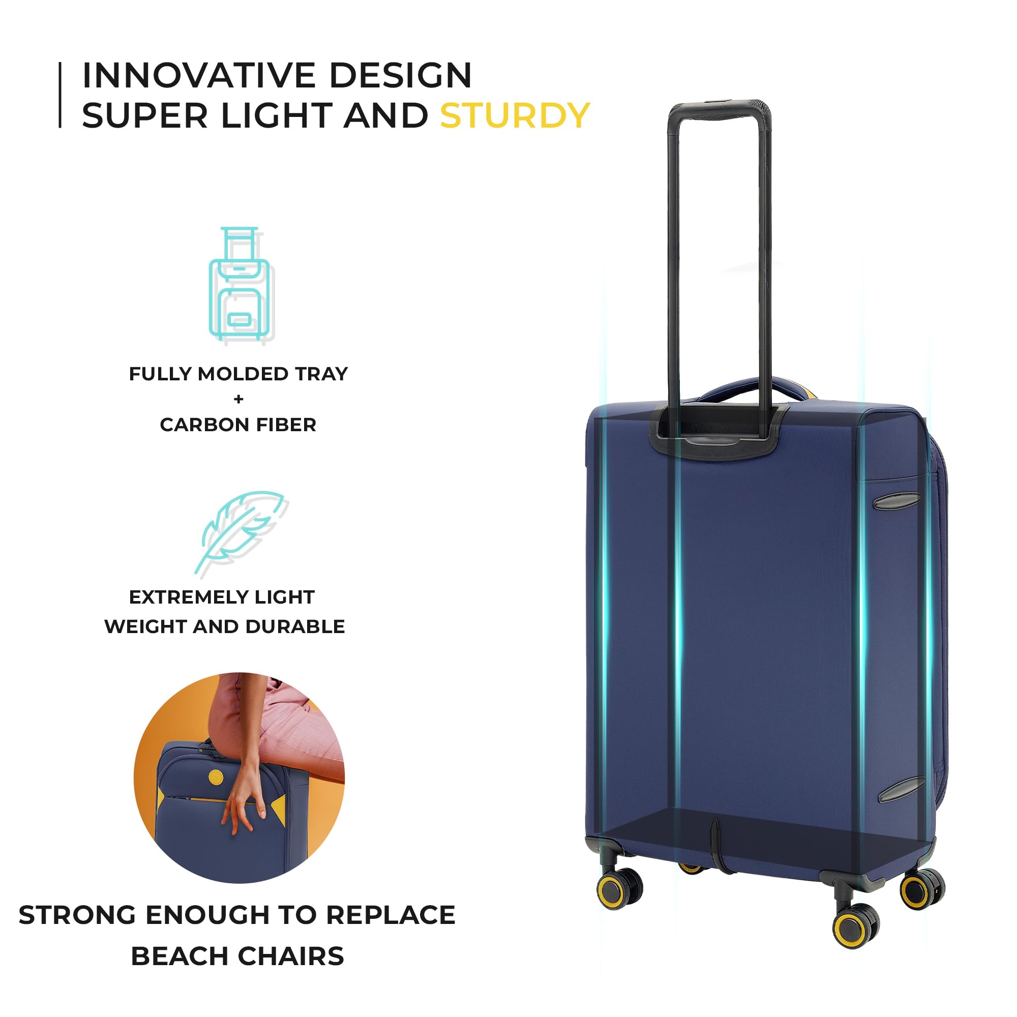 Vergae Cambridge Lightweight Expandable Softside Spinner Wheel Suitcase - 29 Inch Large Checked Luggage for Travel, Navy Blue | Perfect for International Flights & Family Vacations