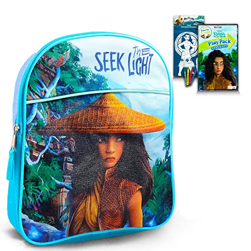 Disney Raya and The Last Dragon Mini Backpack for Kids - 3 Piece Set with 11 Inch School Bag, Moana Stickers, Travel Accessories for Boys and Girls | Perfect for School, Travel, and Disney Themed Parties